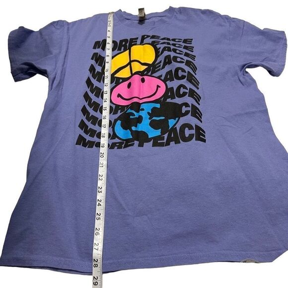 Y2K Gildan More Peace Smiley Face T-shirt Unisex Large Heavy Cotton Purple - Picture 6 of 8
